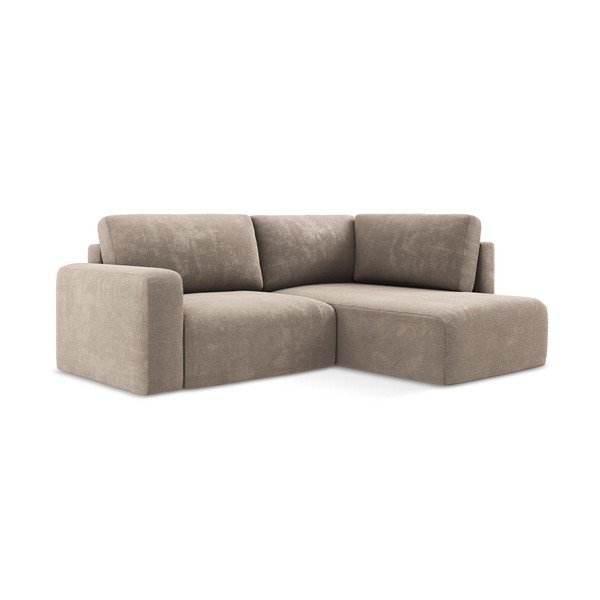 Beżowy rozkładany/ze schowkiem narożnik z tkaniny szenilowej (prawostronny/w kształcie litery L) Kona – Makamii-image-2