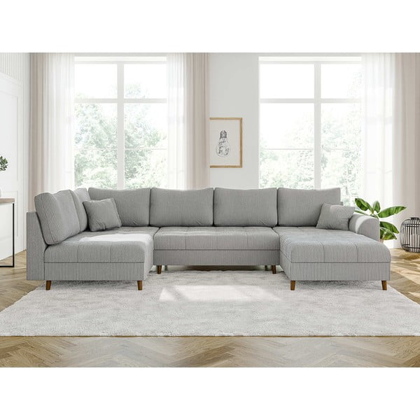 Jasnoszary sztruksowy narożnik (prawostronny/w kształcie litery U) Ariella – Ropez-image-1