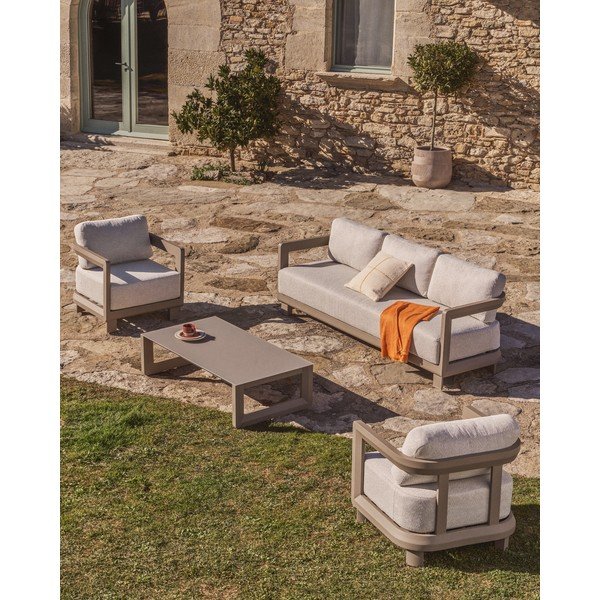 Kremowy/szarobrązowy tapicerowany fotel ogrodowy Nerano – Kave Home-image-2