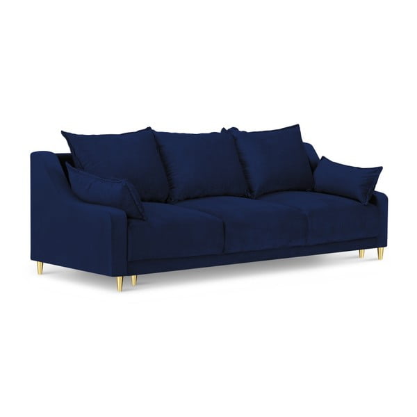 Niebieska sofa rozkładana ze schowkiem Mazzini Sofas Pansy, 215 cm