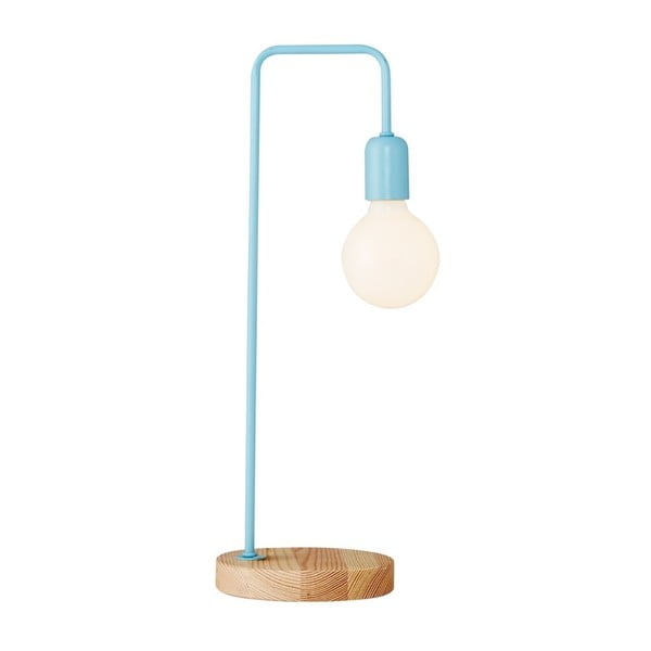 Jasnoniebieska lampa stołowa z drewnianą podstawą Homemania Decor Valetta