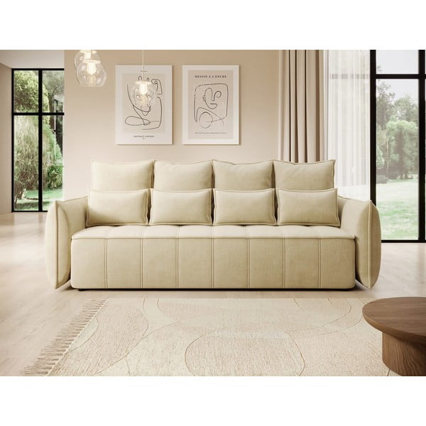 Beżowa aksamitna rozkładana/ze schowkiem sofa 242 cm Weltton – ELTAP-image-1