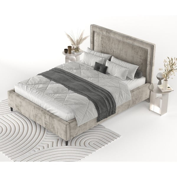 Beżowe tapicerowane łóżko dwuosobowe ze schowkiem i stelażem 180x200 cm Baleine – Maison de Rêve-image-3