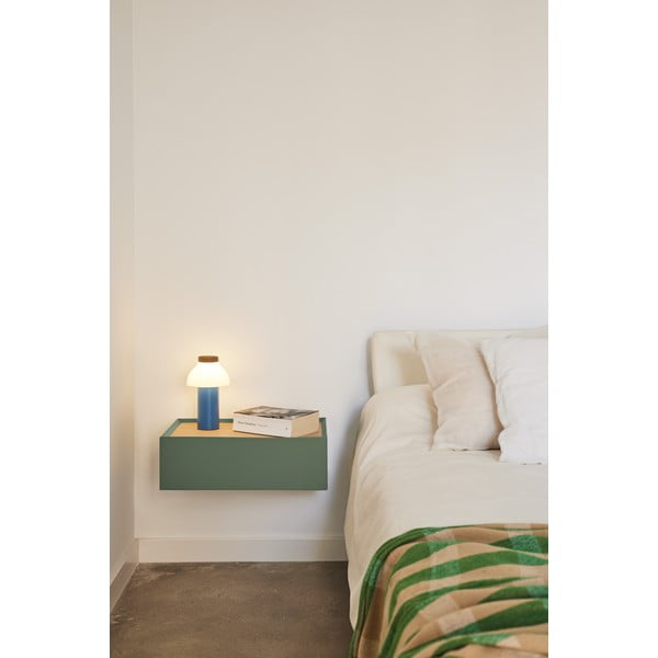 Zielona wisząca szafka nocna z blatem w dekorze dębu Arista – Teulat-image-1