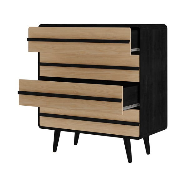 Czarna wysoka komoda w dekorze dębu 80x88 cm Chantal – Støraa-image-2