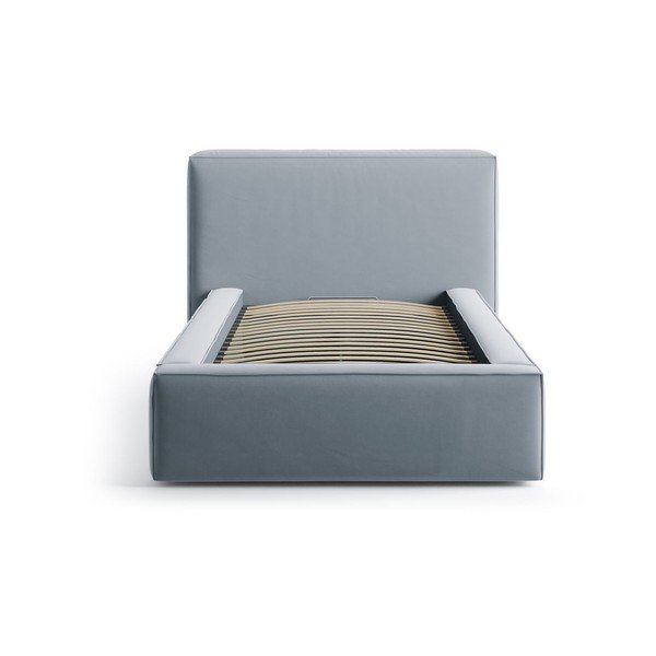 Jasnoniebieskie tapicerowane łóżko jednoosobowe ze schowkiem i stelażem 90x200 cm Jodie – Micadoni -image-3