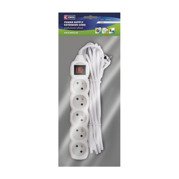 Biały przedłużacz z 5 gniazdkami i włącznikiem EMOS, 5m-image-2