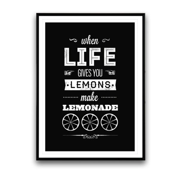 Plakat w drewnianej ramie Make lemonade, 38x28 cm