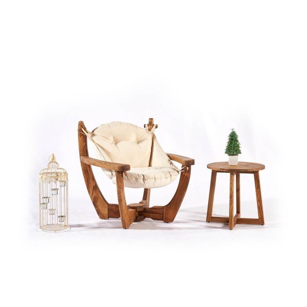 Kremowy drewniany fotel ogrodowy Relax – Floriane Garden-image-3