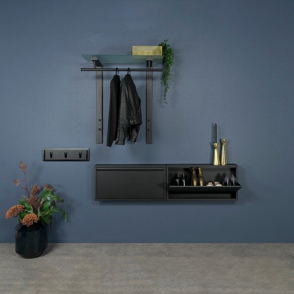 Czarny metalowy wieszak ścienny z półką 80 cm Dutch – Spinder Design-image-1