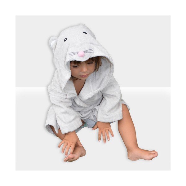 Biało-szary bawełniany szlafrok dziecięcy rozmiar M Mouse – Rocket Baby-image-3