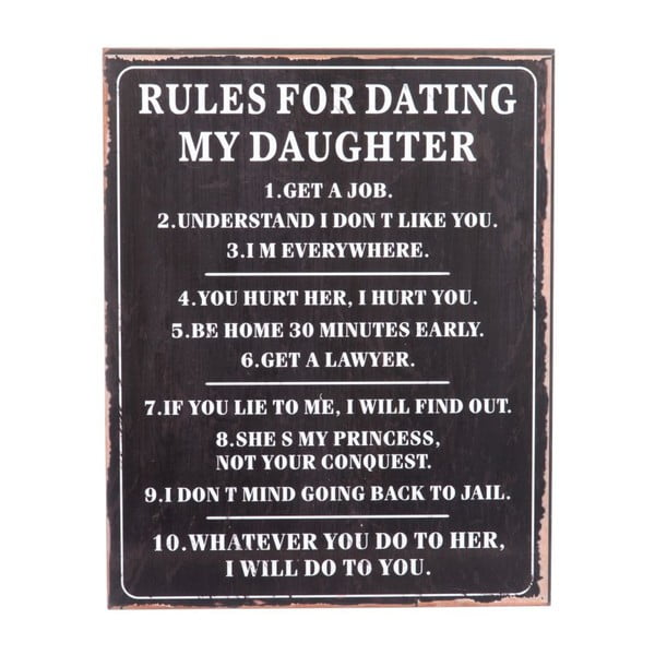 Tablica Rules for dating, 40x50 cm