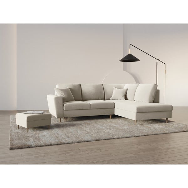 Beżowy aksamitny rozkładany narożnik ze schowkiem (prawostronny/w kształcie litery L) Kyoto – Cosmopolitan Design-image-2