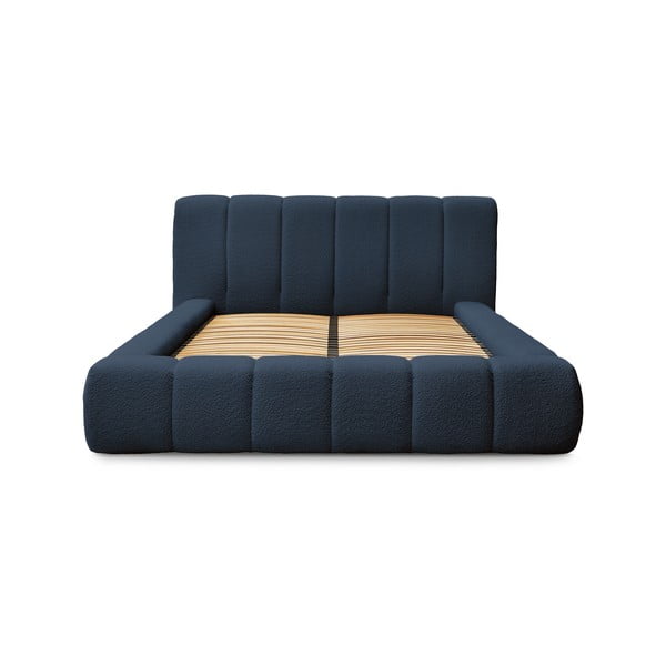 Ciemnoniebieskie tapicerowane łóżko dwuosobowe ze schowkiem i stelażem 160x200 cm Denali – Bobochic Paris-image-3