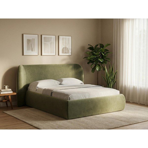 Ciemnoszare tapicerowane łóżko dwuosobowe ze schowkiem i stelażem 160x200 cm Hauke – Makamii-image-1