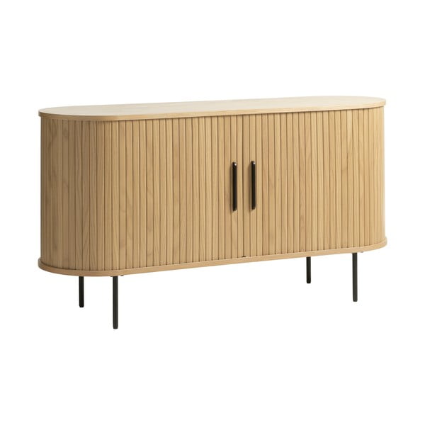 Niska komoda w dekorze dębu z drzwiami przesuwnymi 140x76 cm Nola – Unique Furniture-image-2