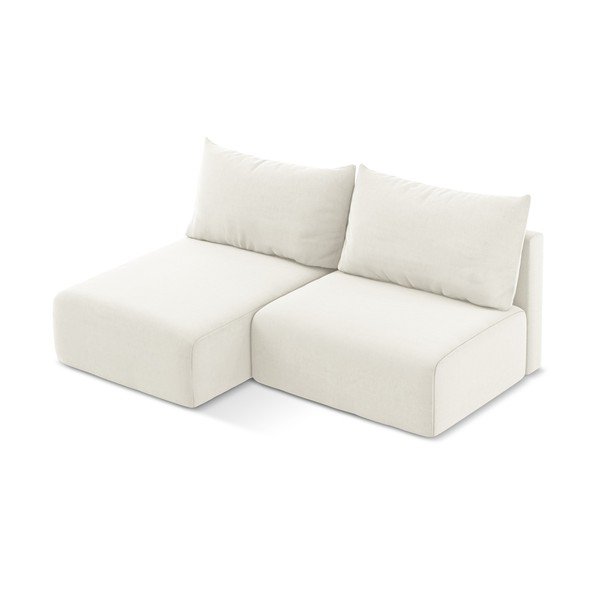 Kremowy aksamitny rozkładany/ze schowkiem narożnik (lewostronny/z szezlongiem) Kalena – Makamii-image-3