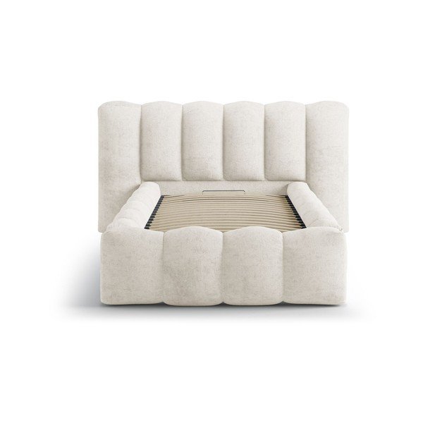 Beżowe tapicerowane łóżko jednoosobowe ze schowkiem i stelażem 90x200 cm Lupine – Micadoni -image-3