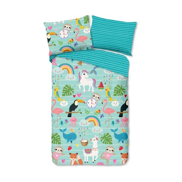 Niebieska bawełniana pościel dziecięca jednoosobowa 140x200 cm Festen – Good Morning