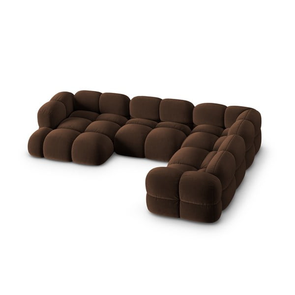 Ciemnobrązowy aksamitny narożnik (prawostronny/w kształcie litery U) Loretto – Cosmopolitan Design