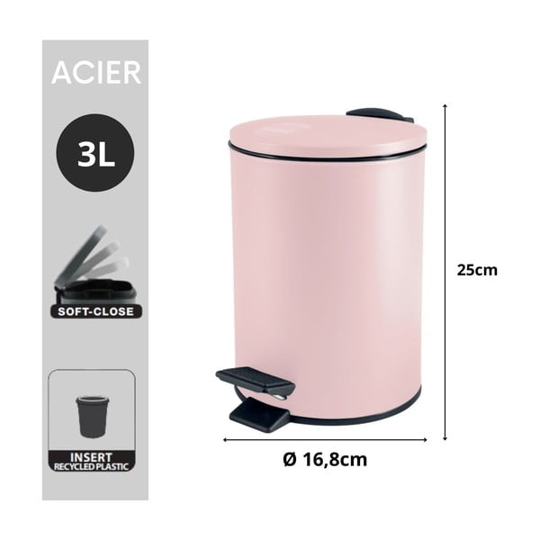 Różowy stalowy kosz na śmieci z pedałem 3 l   Adelar – Spirella-image-4