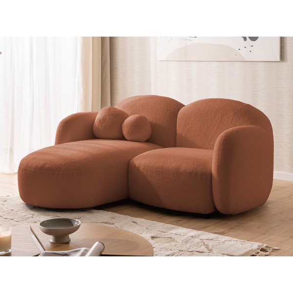 Narożnik z materiału bouclé (lewostronny/z szezlongiem) w kolorze terakoty Orbit – Ropez-image-4