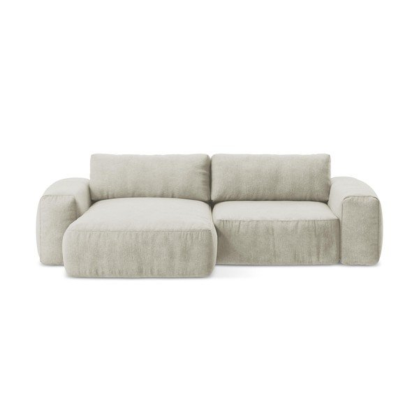 Beżowy rozkładany narożnik z tkaniny szenilowej (lewostronny/z szezlongiem) Kuki – Makamii