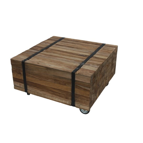 Stolik na kółkach z drewna tekowego HSM Collection Singa, 80x80 cm