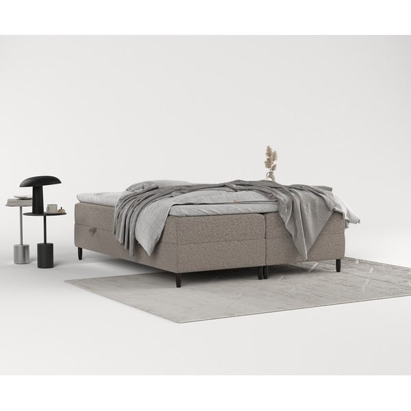 Brązowe łóżko boxspring ze schowkiem 200x200 cm Malte – Maison de Rêve-image-4