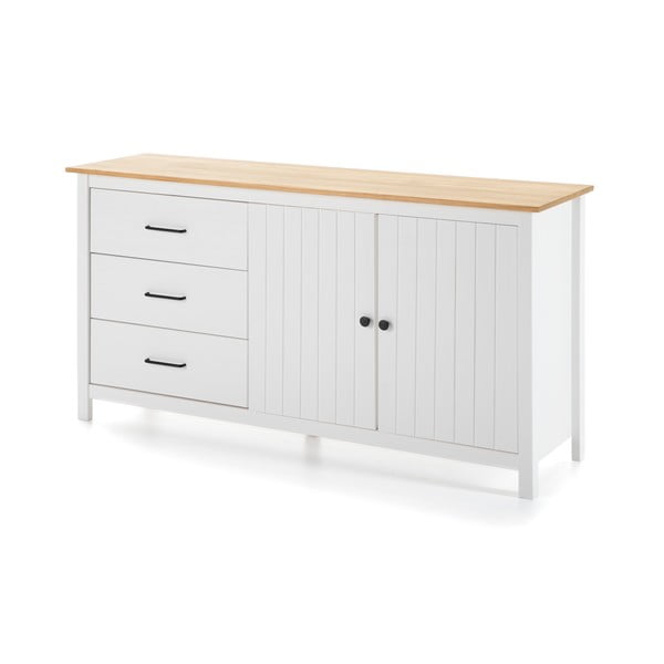 Biała niska komoda z litego drewna sosnowego 150x80 cm Miranda – Marckeric-image-3
