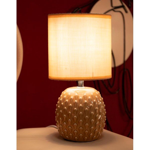 Brzoskwiniowa lampa stołowa ceramiczna z tekstylnym kloszem (wysokość 27 cm) Pontus – Mauro Ferretti-image-1