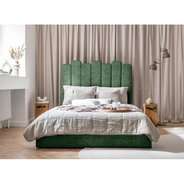 Zielone tapicerowane łóżko dwuosobowe ze schowkiem i stelażem 180x200 cm Dreamy Aurora – Miuform-image-3