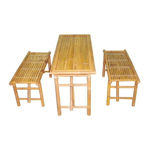 Zestaw stołu i 2 ławek z bambusu Leitmotiv