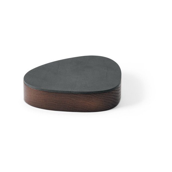 Antracytowo-brązowy drewniany/ze skóry ekologicznej pojemnik dekoracyjny z pokrywką 14x12,5x3,5 cm Curve Nupo – LIND DNA