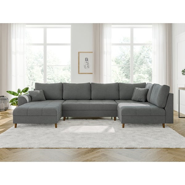 Szary narożnik z materiału bouclé (lewostronny/w kształcie litery U) Ariella – Ropez-image-1