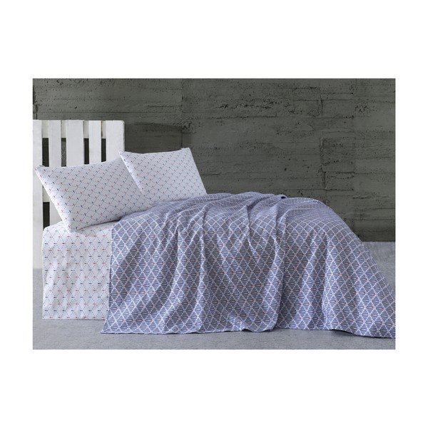 Lekka narzuta z dwiema poszewkami na poduszkę i prześcieradłem Geometrics, 220x240 cm-image-1