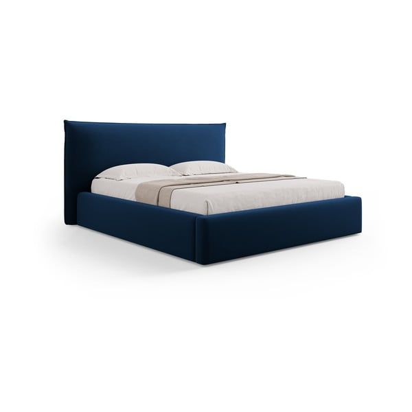 Ciemnoniebieskie tapicerowane łóżko dwuosobowe ze schowkiem i stelażem 180x200 cm Elio – Milo Casa-image-4