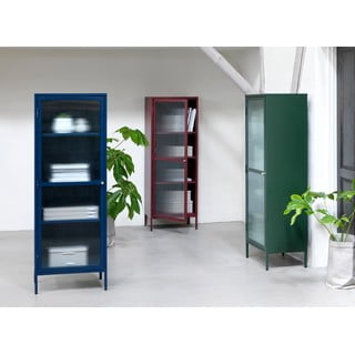 Niebieskia metalowa witryna Unique Furniture Bronco, wys. 160 cm