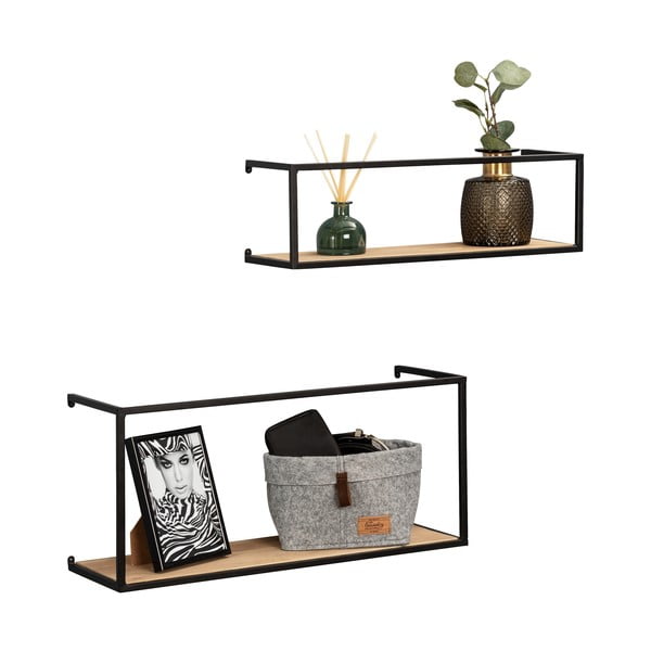 Zestaw 2 sosnowych półek z czarną metalową konstrukcją Wenko Pieces, dł. 55 cm-image-3