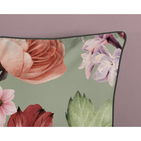 Zielona pościel jednoosobowa z satyny bawełnianej 140x220 cm Fiori – Descanso-image-3