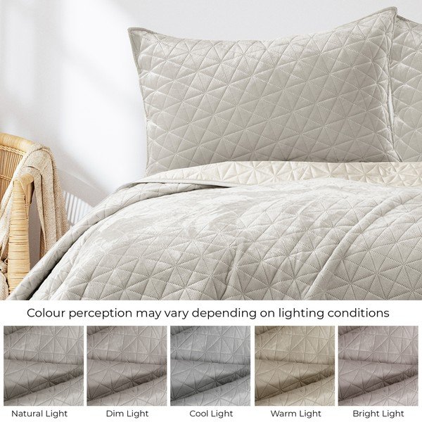 Szarobeżowa aksamitna narzuta pikowana 220x240 cm Laila – Restilo-image-4