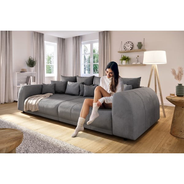 Ciemnoszara sztruksowa sofa 310 cm Vanessa – Ropez-image-4