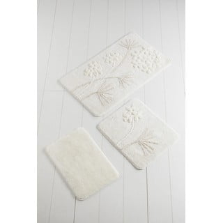 Zestaw 3 białych dywaników łazienkowych Flowers