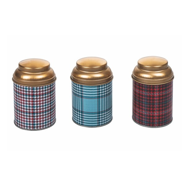 Zestaw 3 metalowych pojemników Villa d'Este Xmas Tartan, ø 6,5 cm
