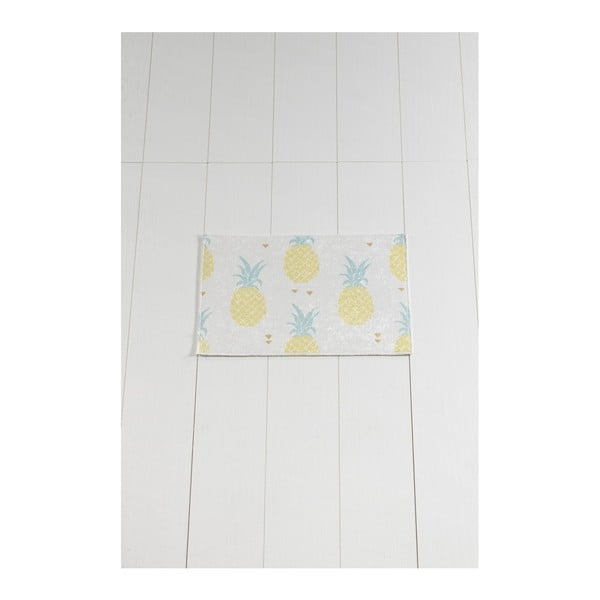 Biało-żółty dywanik łazienkowy Tropica Ananas, 60x40 cm