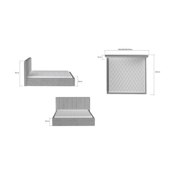 Brązowe tapicerowane łóżko dwuosobowe ze schowkiem ze stelażem 200x200 cm Audrey – ELTAP-image-4