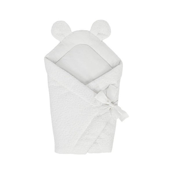 Biały rożek niemowlęcy z materiału bouclé 35x65 cm – Meowbaby