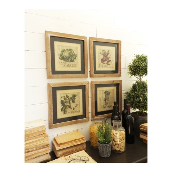 Zestaw 4 obrazków ściennych w drewnianej ramie Orchidea Milano Bistro, 34x34 cm