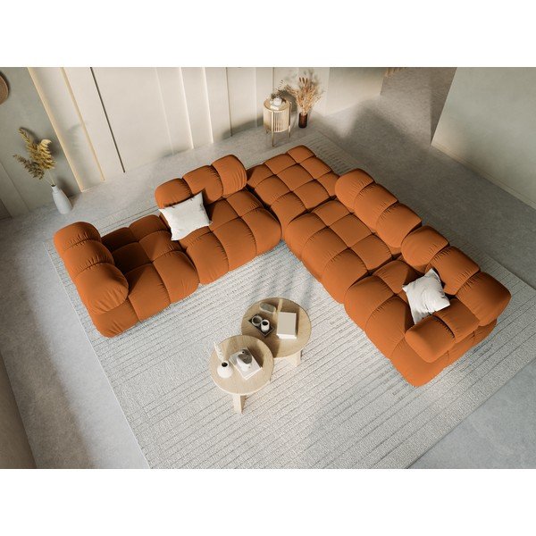 Pomarańczowy aksamitny podnóżek Bellis – Micadoni Home-image-1