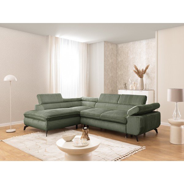 Zielony sztruksowy narożnik (lewostronny/w kształcie litery L) Marbeya  – Ropez-image-1